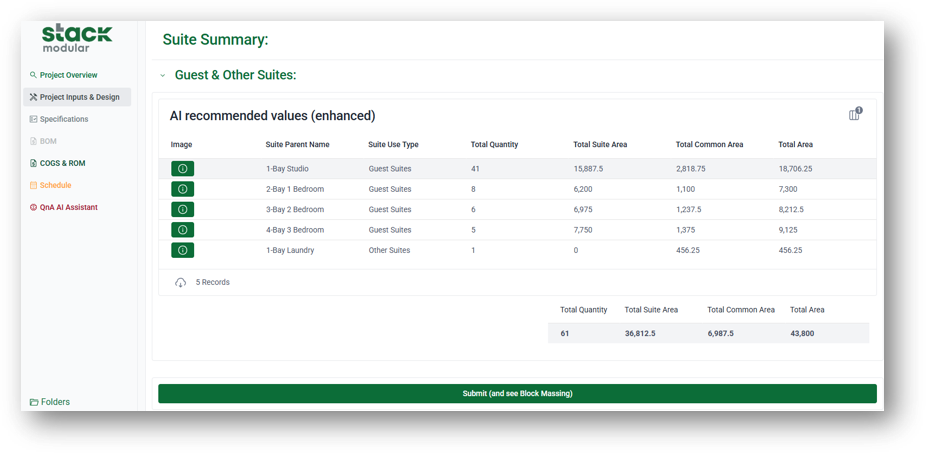 Stack Modular Suite Selection and Block Massing Screenshot